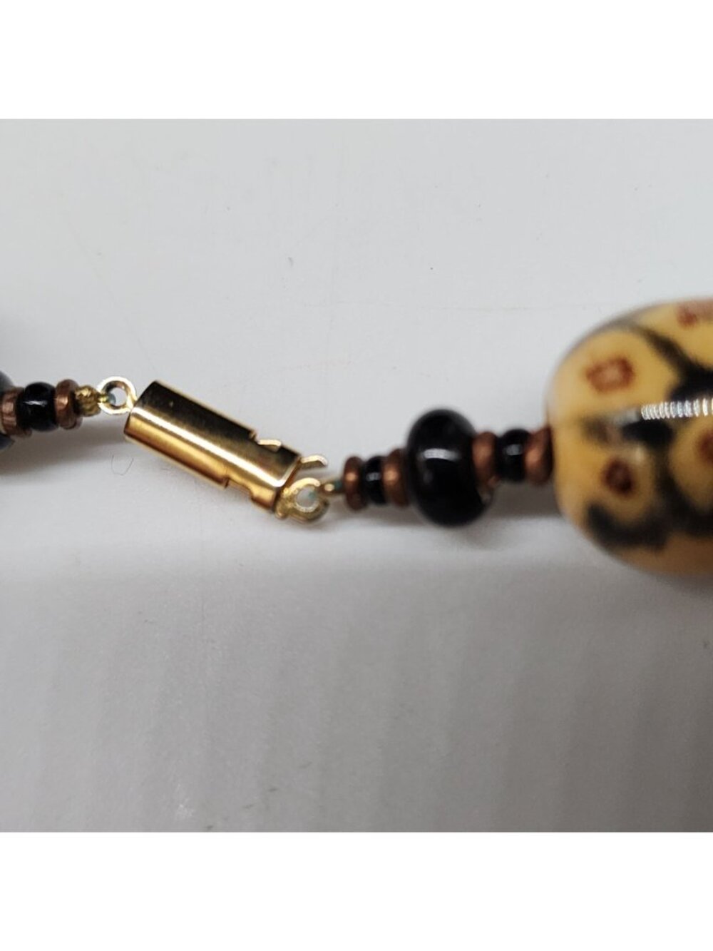 Vintage Tribal Inspired Ceramic Beaded Necklace With Black & Copper Accents - Picture 7 of 8